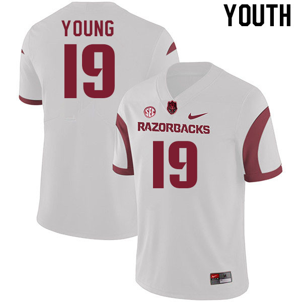 Youth #19 Dallas Young Arkansas Razorback College Football Jerseys Stitched Sale-White - Click Image to Close